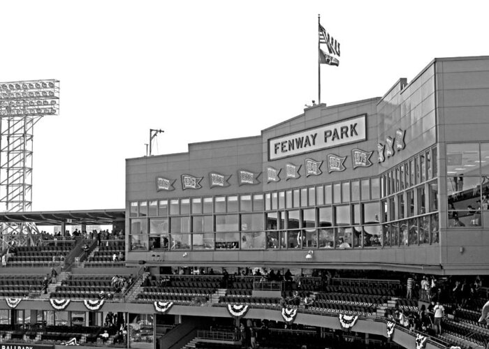 black And White Greeting Card featuring the photograph The Good Seats by Barbara McDevitt