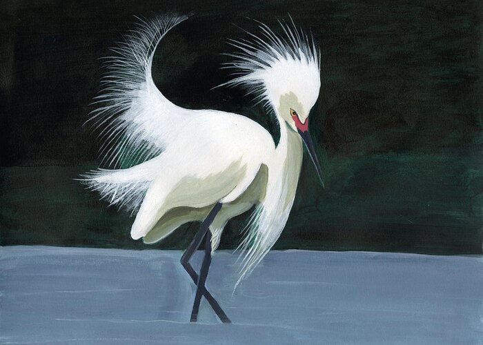 Egret Greeting Card featuring the painting The Great Egret by Clarissa Wang by California Coastal Commission
