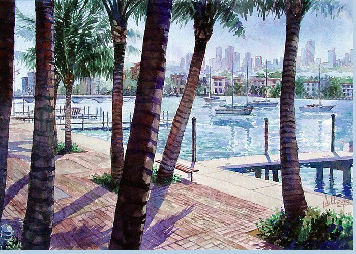 Landscape Greeting Card featuring the painting The Harbor Palms by Mick Williams