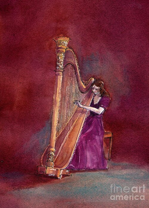 Harpist Greeting Card featuring the painting The Harpist by Suzanne Krueger