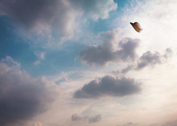 Sun Hat Greeting Card featuring the photograph The Hat Flying In The Sky by Hiroshi Watanabe