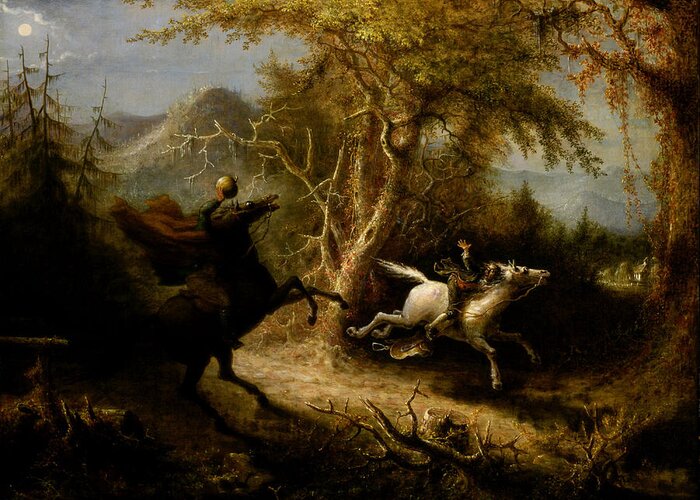 The Headless Horseman Pursuing Ichabod Crane (the Protagonist Of Irving's The Legend Of Sleepy Hollow) Greeting Card featuring the painting The Headless Horseman by Celestial Images