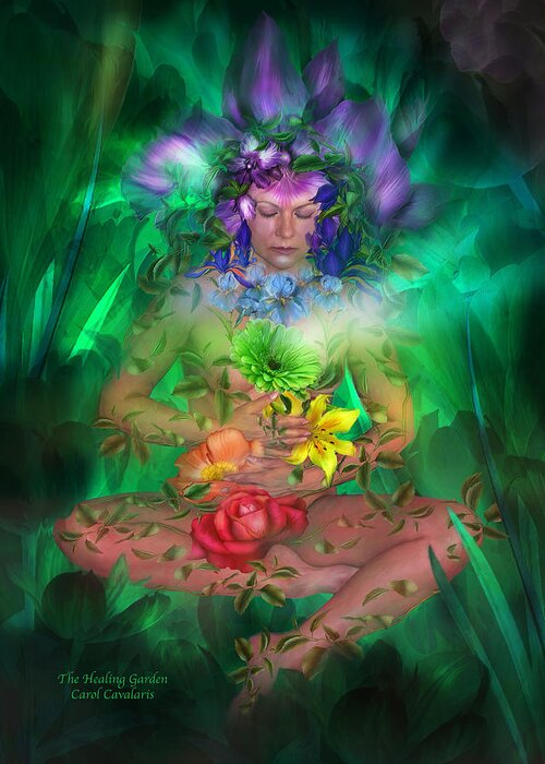 Chakra Art Greeting Card featuring the mixed media The Healing Garden by Carol Cavalaris