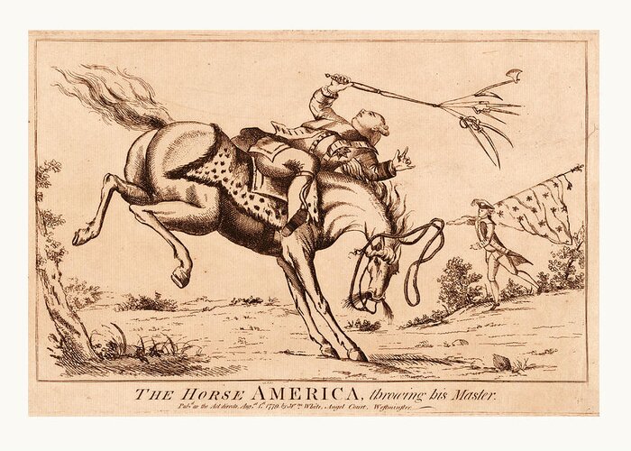Horse Greeting Card featuring the drawing The Horse America, Throwing His Master, En Sanguine by English School