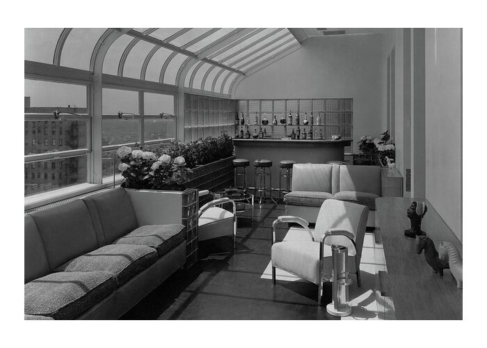 Interior Design Greeting Card featuring the photograph The Interior Of A Rooftop Terrace by Hedrich Blessing