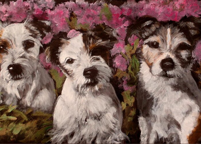 Jack Russells Greeting Card featuring the painting The Jacks by Carol Russell