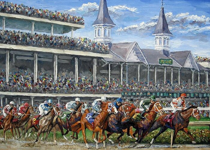 #faatoppicks Greeting Card featuring the painting The Kentucky Derby - Churchill Downs by Mike Rabe