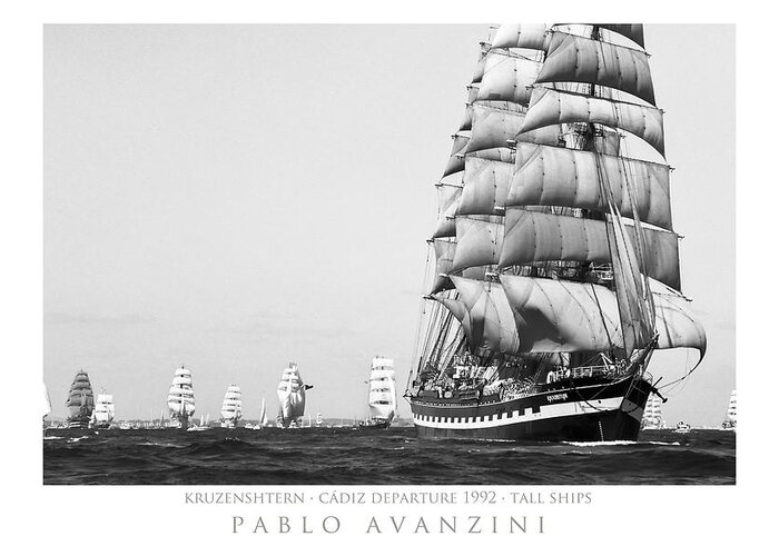 Tall Ship Greeting Card featuring the photograph The Kruzenshtern departing the port of Cadiz by Pablo Avanzini