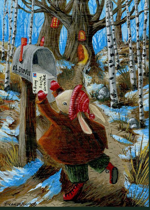 Bunny Greeting Card featuring the painting The Letter to Santa by Jacquelin L Westerman