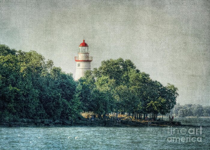 Lighthouse Greeting Card featuring the photograph The lighthouse at Marblehead Ohio by Pamela Baker