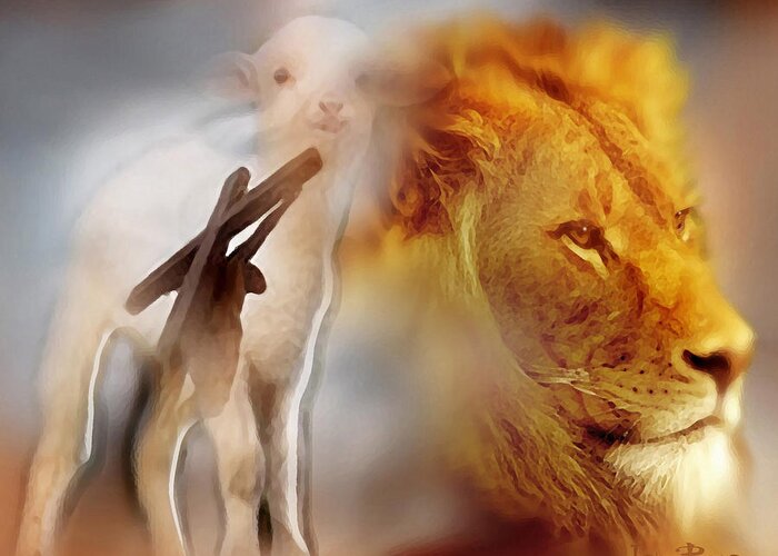 The Lion And The Lamb Greeting Card featuring the digital art The Lion and the Lamb by Jennifer Page