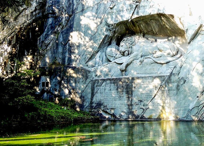 Europe Greeting Card featuring the photograph The Lion Monument in Lucerne Switzerland by Marilyn Burton
