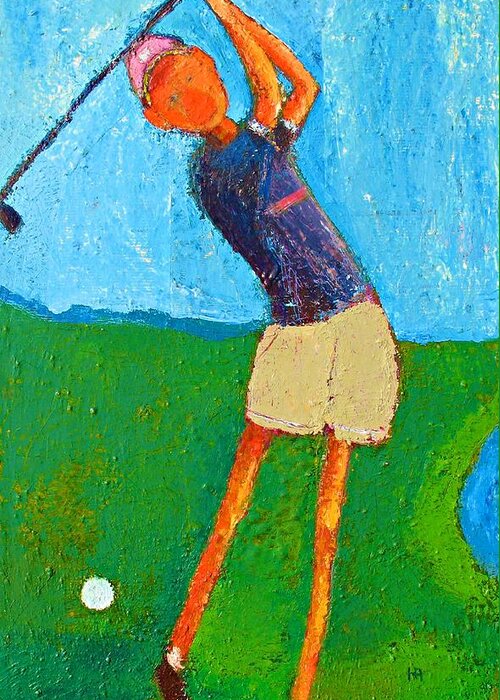 Abstract Greeting Card featuring the painting The little golfer by Habib Ayat