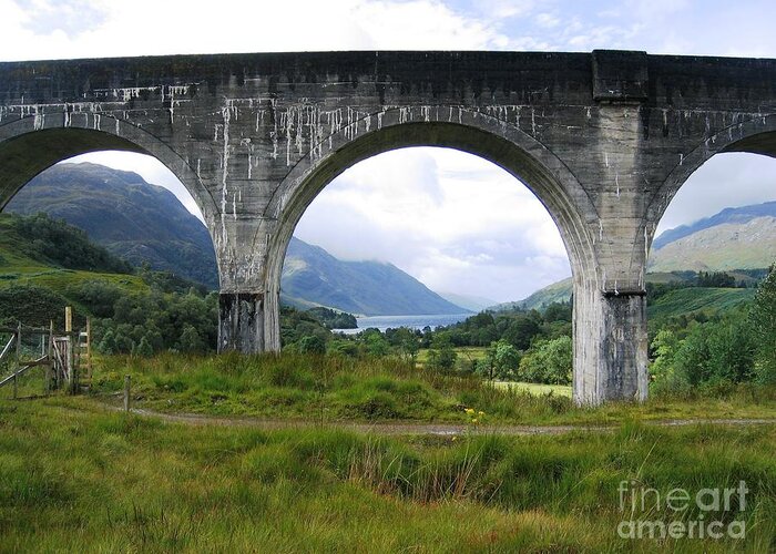 Scottish Highlands Greeting Card featuring the photograph The Loch and The Viaduct by Denise Railey