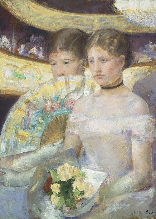 Theatre; Box; Fan; Choker; Evening Dress; Gloves; Female; Goers; Audience Greeting Card featuring the painting The Loge by Mary Stevenson Cassatt