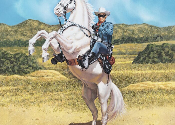 Portrait Greeting Card featuring the painting The Lone Ranger by Dick Bobnick