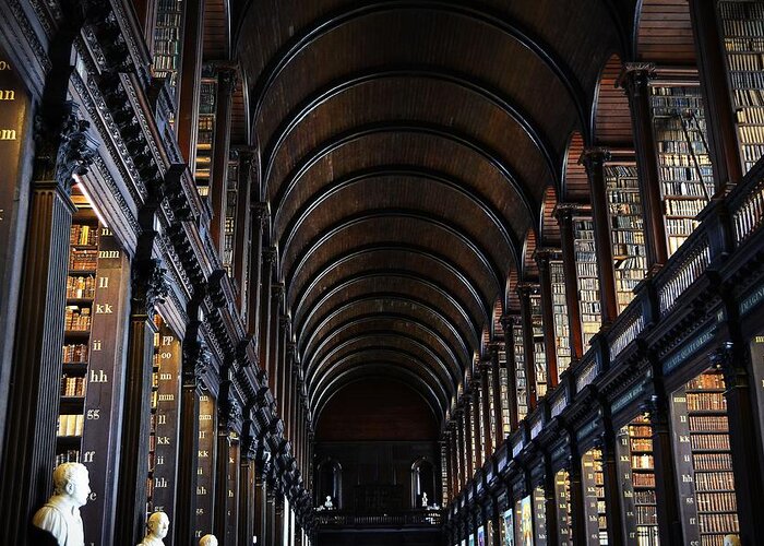 Dublin Greeting Card featuring the photograph The Long Room Trinity College Old Library by Nadalyn Larsen