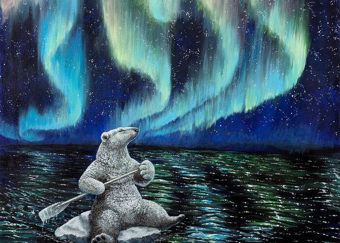 Polar Bear Greeting Card featuring the painting The Longest Night by Beth Davies