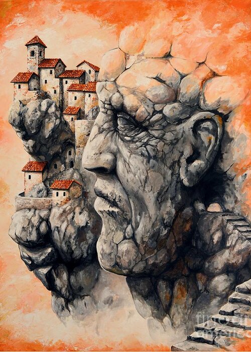 Tale City Greeting Card featuring the painting The lost city - The sentinel by Emerico Imre Toth