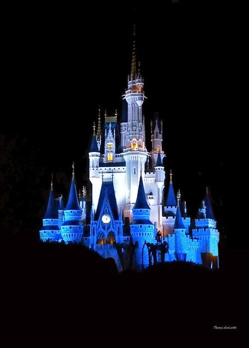 Magic Kingdom Greeting Card featuring the photograph The Magic Kingdom Castle in Blue Walt Disney World FL by Thomas Woolworth