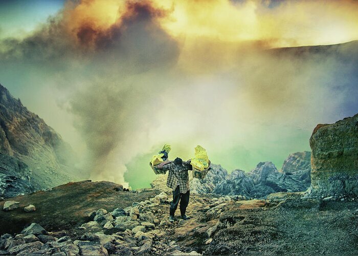Ijen Greeting Card featuring the photograph The Man From Green Crater by Ismail Raja Sulbar