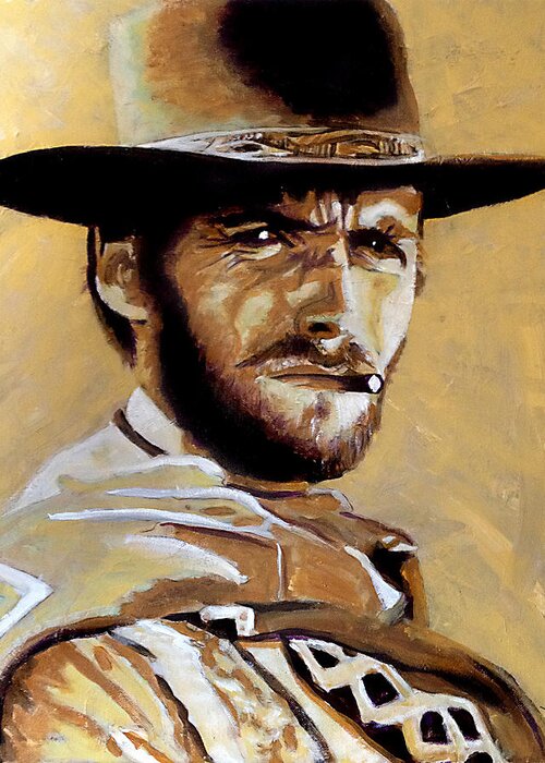 Clint Eastwood Greeting Card featuring the painting The Man with No Name by Steve Gamba