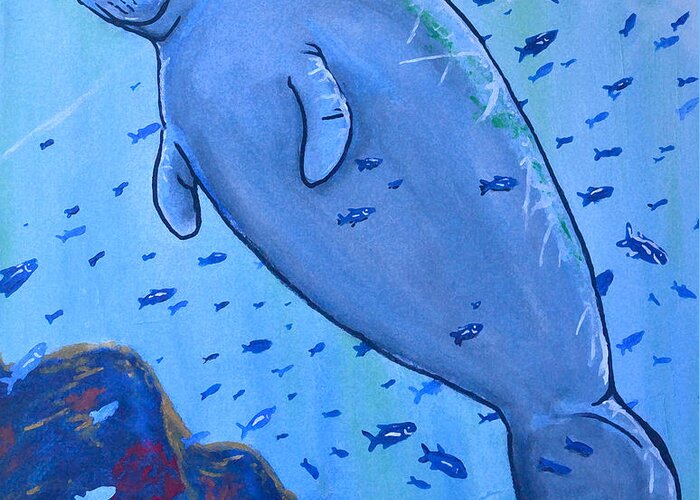Manatee Greeting Card featuring the painting The Manatee by William Depaula