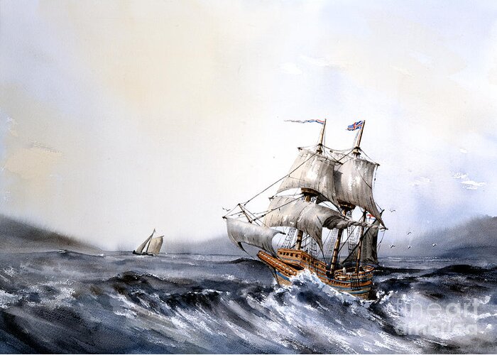 Val Byrne Greeting Card featuring the painting F 822 The Mayflower by Val Byrne