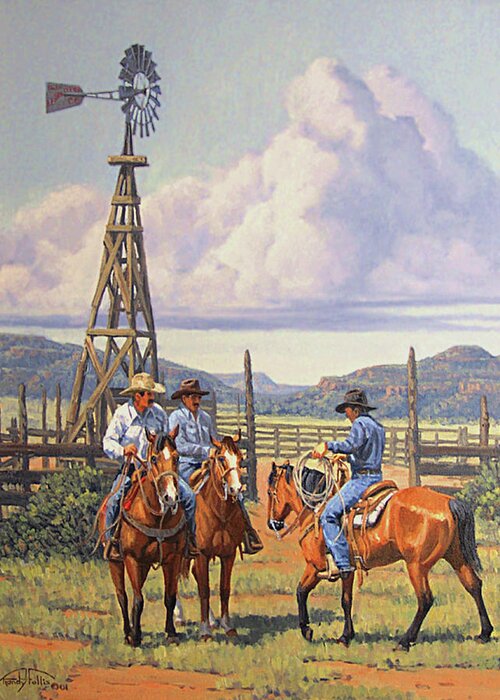 Cowboy Greeting Card featuring the painting The Meeting Place by Randy Follis