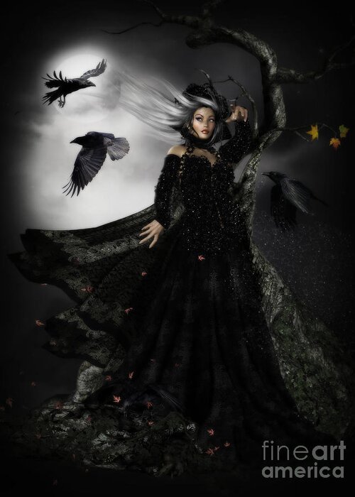 Raven Greeting Card featuring the digital art The Messengers by Shanina Conway