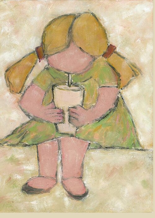 Girl Greeting Card featuring the painting The Milkshake by David Dossett