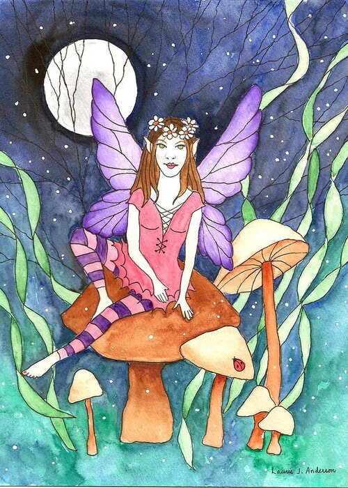 Fairy Greeting Card featuring the painting The Moon Fairy by Laurie Anderson