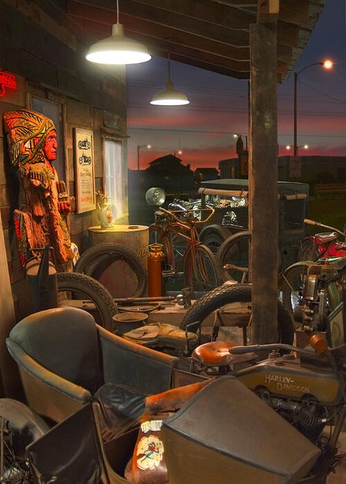 Motorcycle Greeting Card featuring the photograph The Motorcycle Shop 2 by Mike McGlothlen