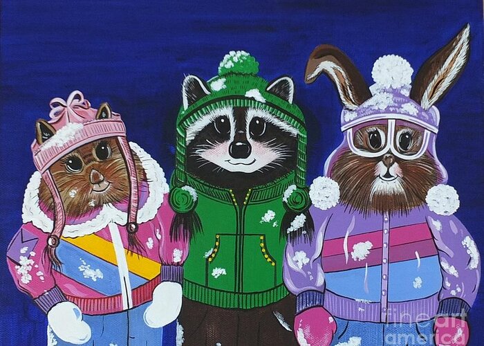 Ski Greeting Card featuring the painting The Mt. Bachelor Brats by Jennifer Lake