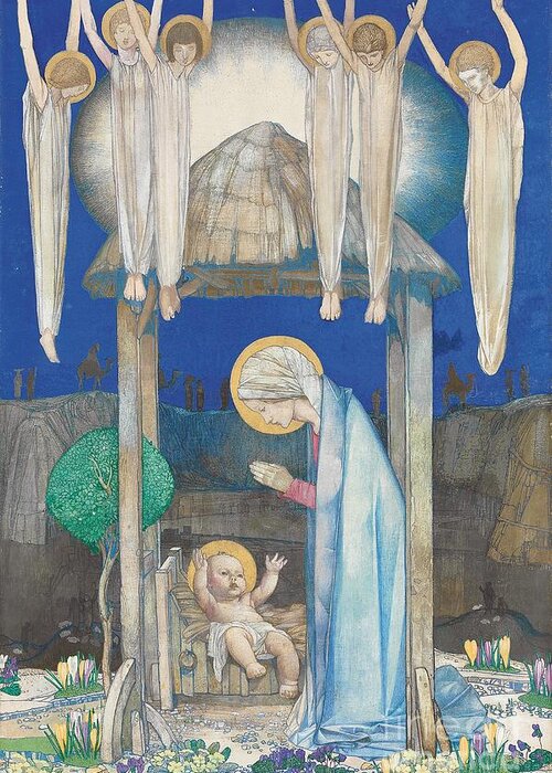 Nativity Greeting Card featuring the painting The Nativity by Edward Reginald Frampton