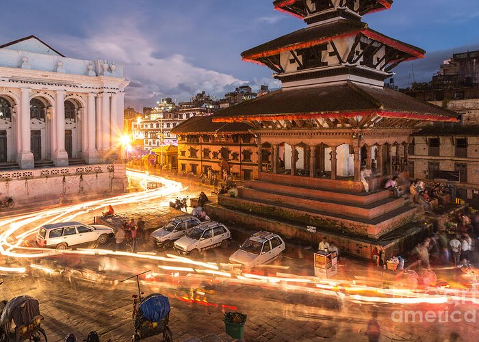 Durbar Square Greeting Card featuring the photograph The nights of stunning Kathmandu by Didier Marti