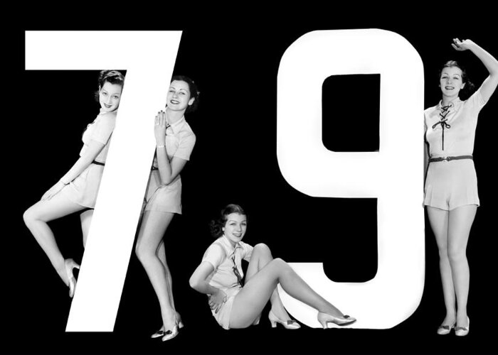 1935 Greeting Card featuring the photograph The Number 79 And Four Women by Underwood Archives