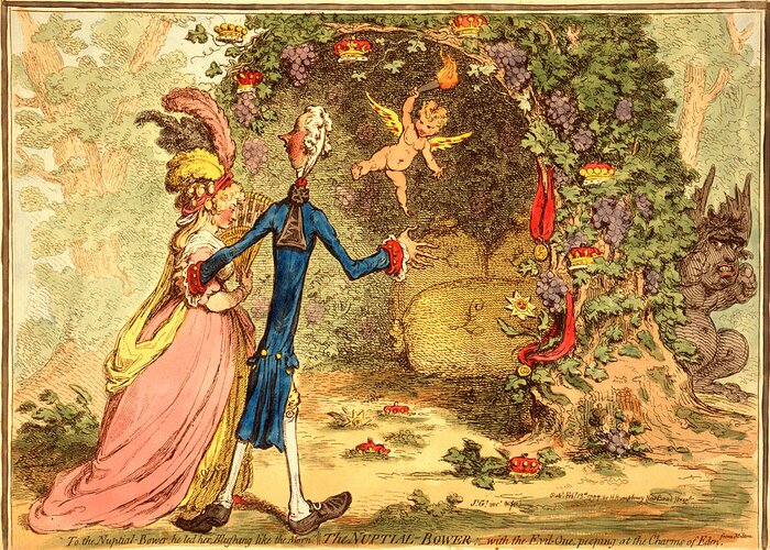 Nuptial Greeting Card featuring the drawing The Nuptial Bower, With The Evil One, Peeping At The Charms by Litz Collection