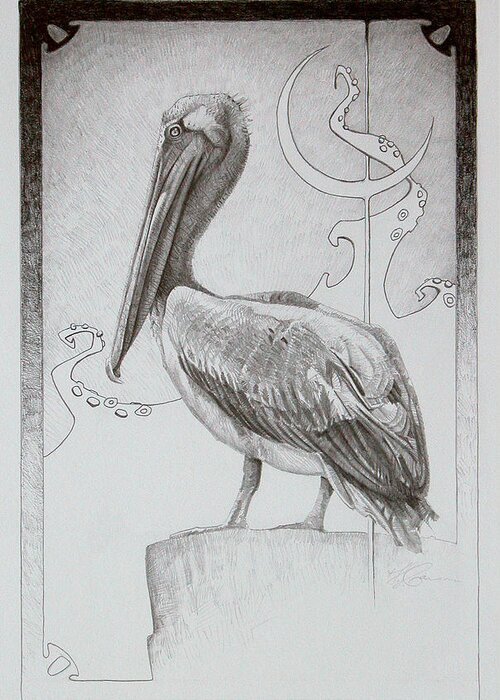 Pelican Greeting Card featuring the drawing The Octopus Sea by T S Carson