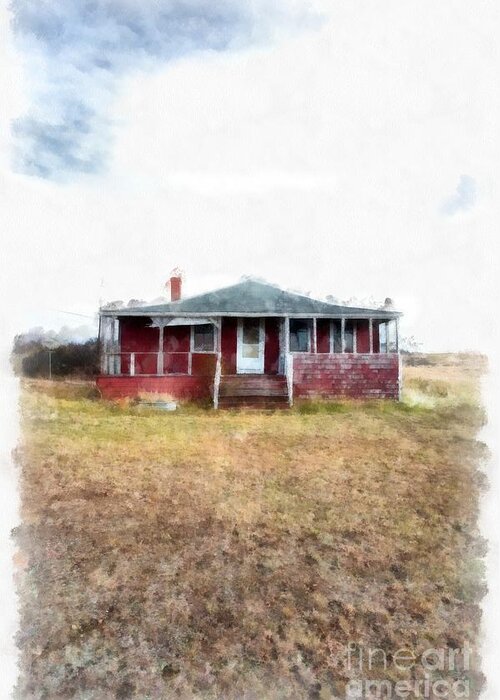 New Hamphire; Beach; Coast; Hampton; Ma; Nh; Pier; Salisbury; Shore; Nantucket; Dune; Wood Framed; Cape Cod; Shoreline; Old; Red; Home; House; Wooden; Tilt; Shift; Lens; Effect; Autumn; Off Season; Homestead; Poor; Ranshakled; Worn; Alone; Empty; Coastal; Porch; Martha's Vineyard; Peaked; Roof; Copy Space Greeting Card featuring the photograph The old beach cottage by Edward Fielding