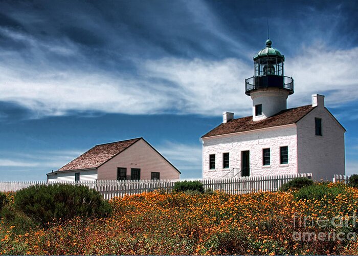 Point Loma Greeting Card featuring the photograph The Old Point Loma Lighthouse by Diana Sainz by Diana Raquel Sainz