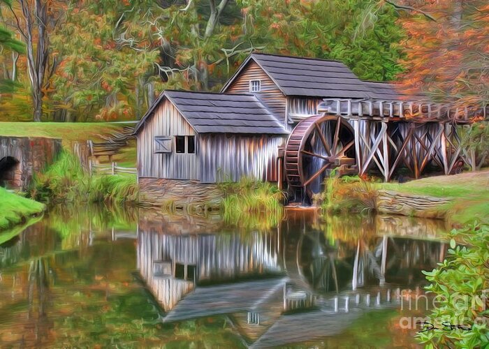 Wheel Greeting Card featuring the digital art The Painted Mill by Dan Stone