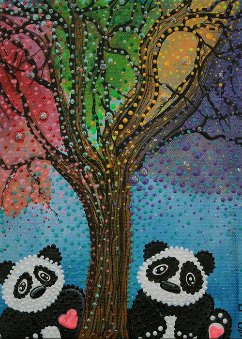 Panda Greeting Card featuring the painting The Panda Tree by Laura Barbosa