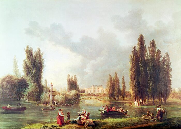 Parc Greeting Card featuring the photograph The Park And Chateau At Mereville Oil On Canvas by Hubert Robert