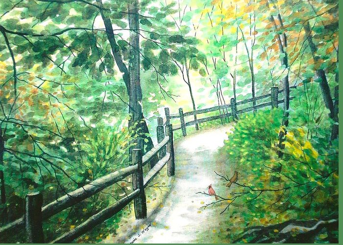 Park Greeting Card featuring the painting The Park Trail - Mill Creek Park by Laurie Anderson