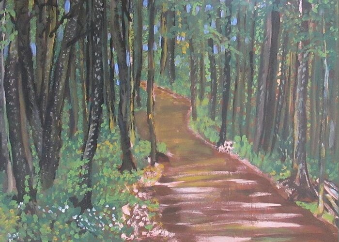 Forest Greeting Card featuring the painting The Path Least Travelled by Jennylynd James