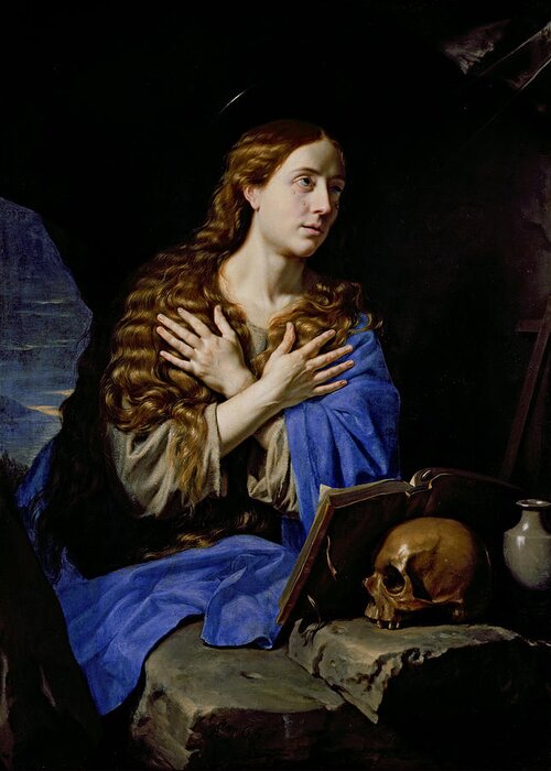 La Madeleine Penitente Greeting Card featuring the photograph The Penitent Magdalene, 1657 Oil On Canvas by Philippe de Champaigne