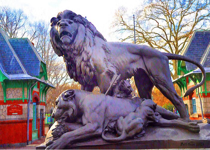 Philadelphia Greeting Card featuring the photograph The Philadelphia Zoo Lion Statue by Bill Cannon