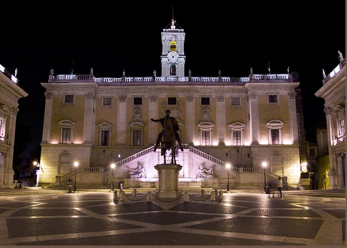 Rome Greeting Card featuring the photograph The Piazza del Campidoglio at night by Weston Westmoreland