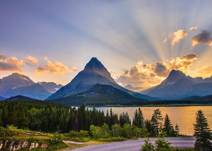 Glacier National Park Greeting Card featuring the photograph The Power and the Glory by Adam Mateo Fierro